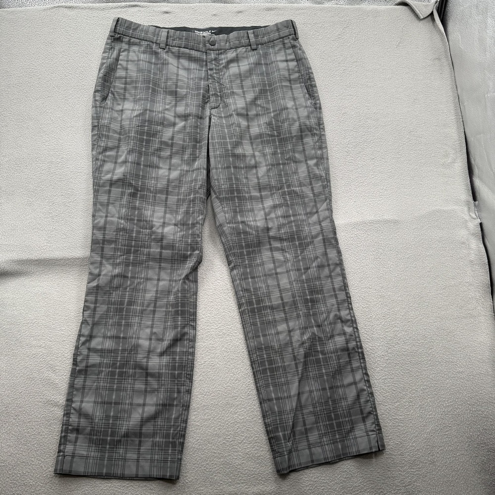 Nike Golf Dri-FIT Pants Mens‎ 36x30 Gray Plaid Performance Chino Khakis Golf